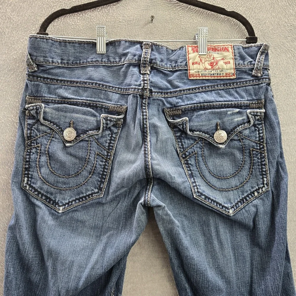 VINTAGE True Religion Men Jeans‎ 34 Blue Denim Billy Giant Big T Baggy 90s USA